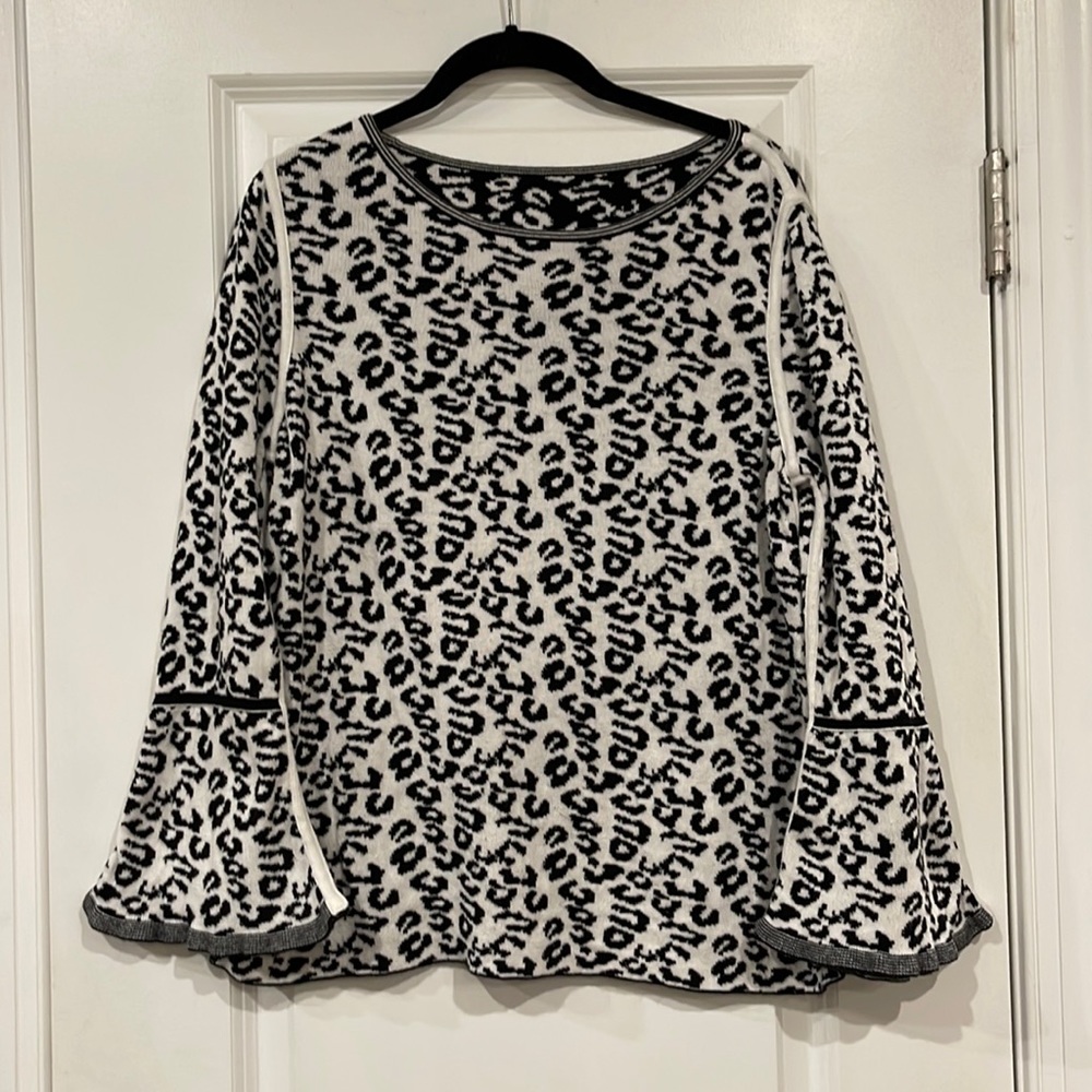 WHBM Reversible Cheetah Sweater with Fluted Cuffs